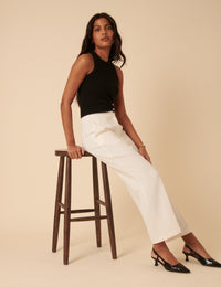 White Tailored Cropped Trousers