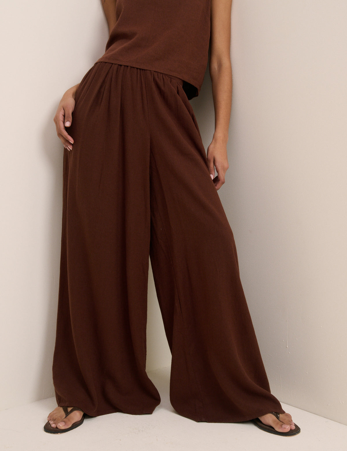Brown Linen-Blend Wide Leg Jerrow Trousers