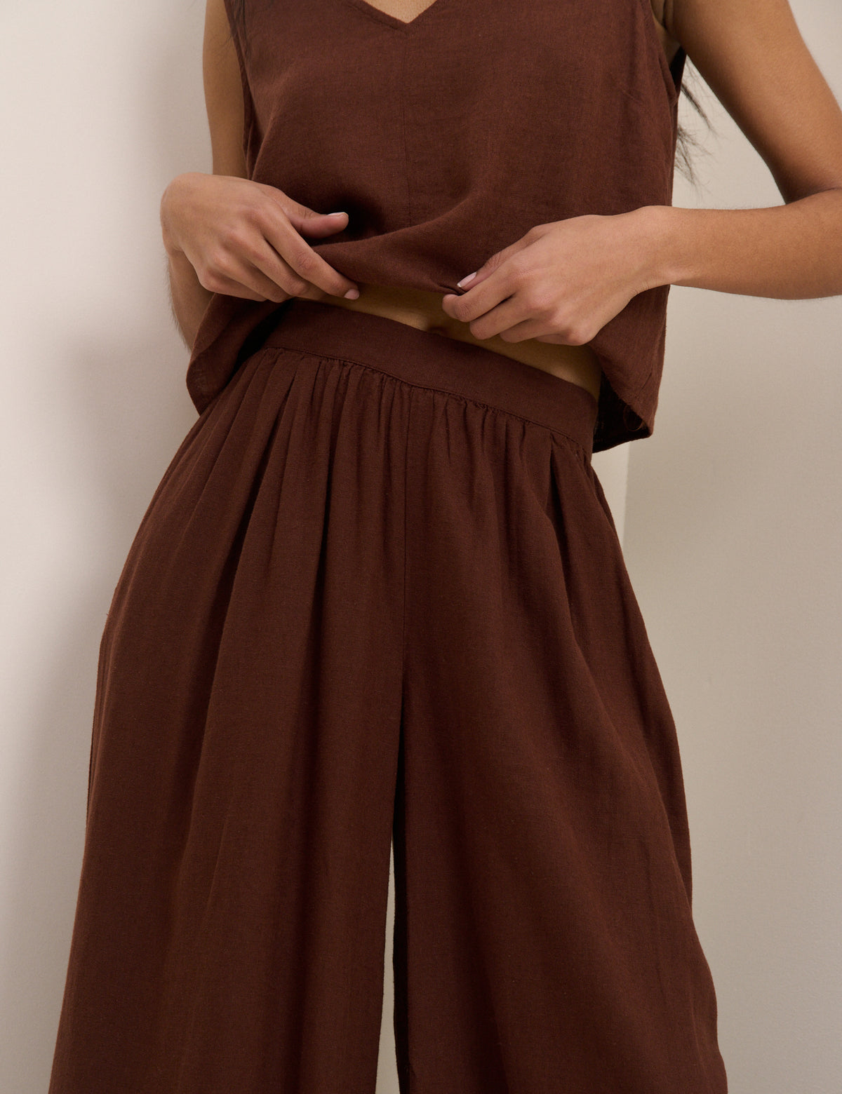 Brown Linen-Blend Wide Leg Jerrow Trousers