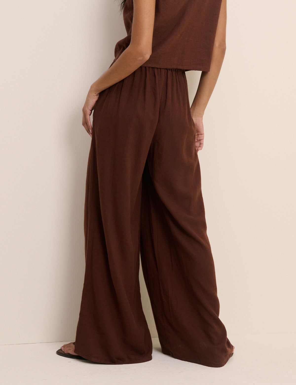 Brown Linen-Blend Wide Leg Jerrow Trousers