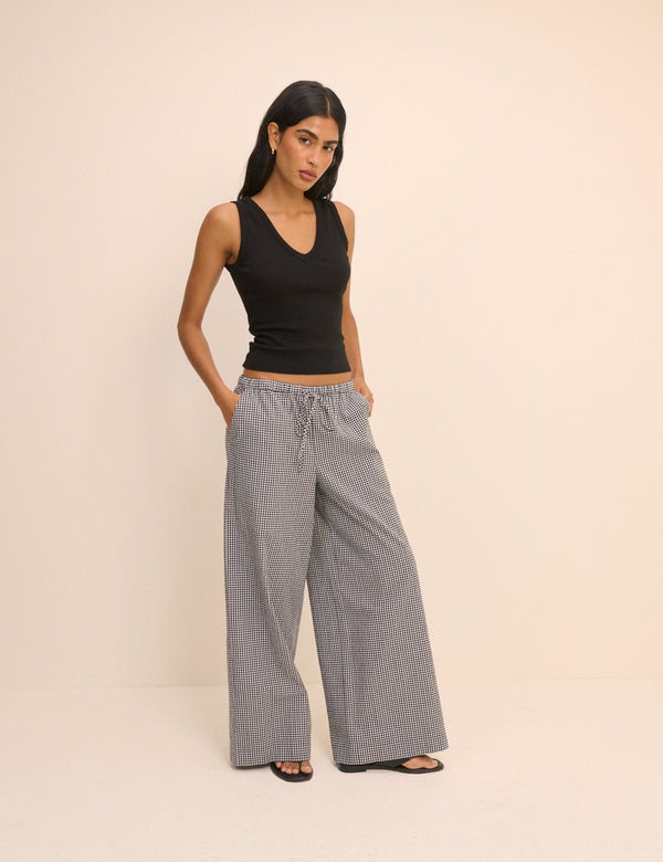 Black Gingham Relaxed Trousers
