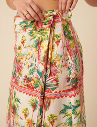 White Printed Wrap Midi Skirt