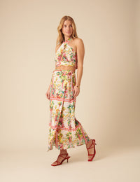 White Printed Wrap Midi Skirt