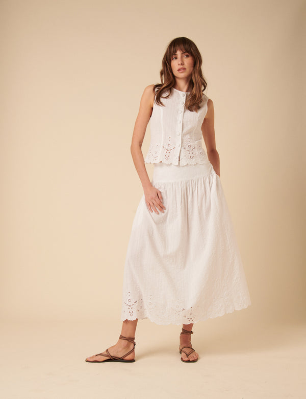 White Broderie Anglaise Maxi Skirt