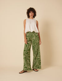 Green Abstract Print Misha Trousers