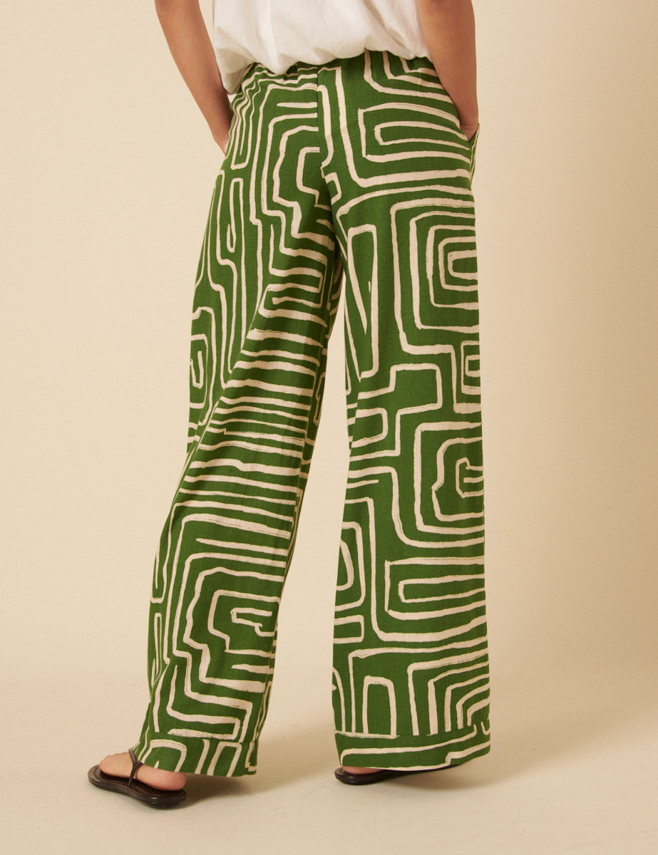 Green Abstract Print Misha Trousers