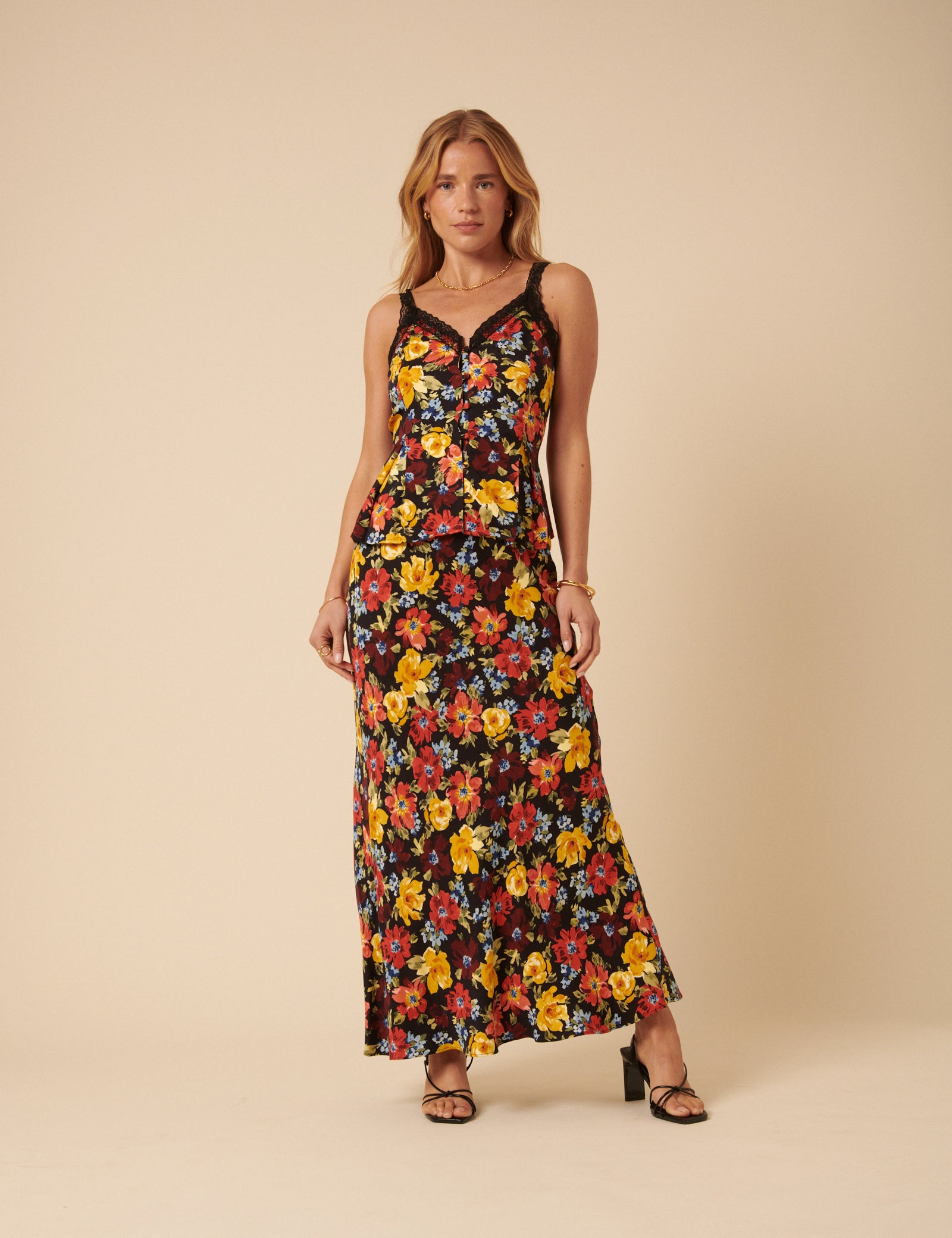 Black Floral Midi Skirt