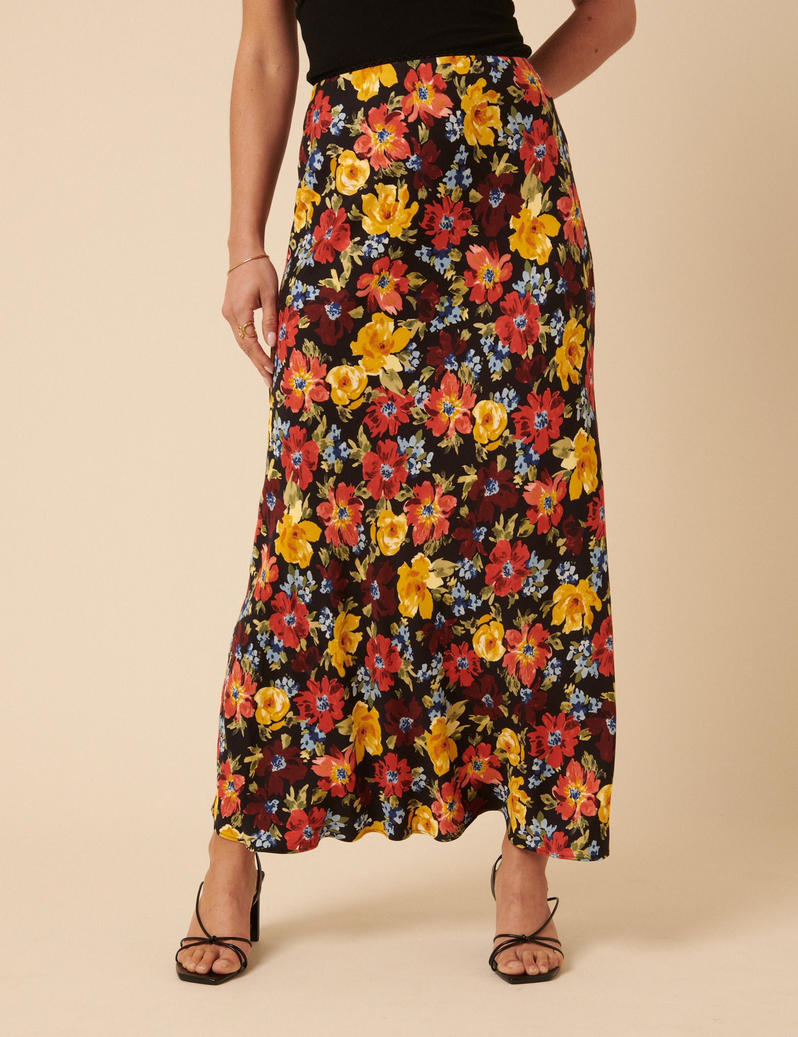 Black Floral Midi Skirt