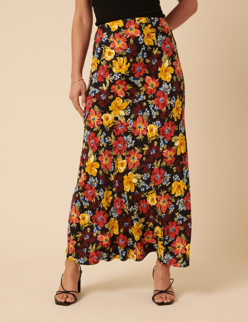 Black Floral Midi Skirt
