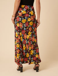 Black Floral Midi Skirt