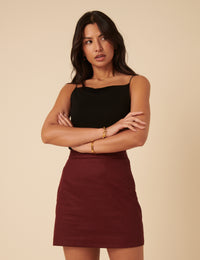 Burgundy Tailored Mini Skirt