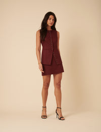 Burgundy Tailored Mini Skirt