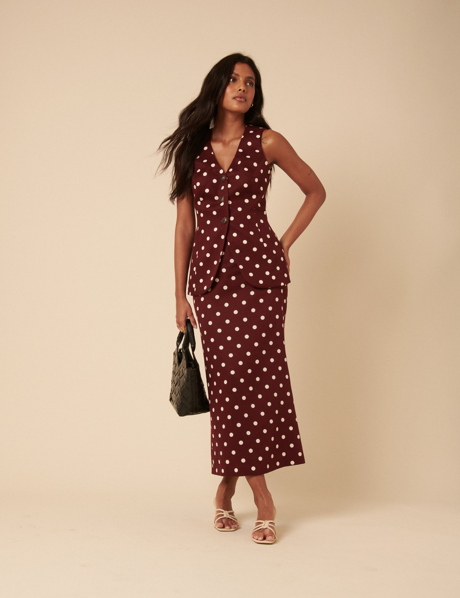 Burgundy Polka Dot Midi Skirt Burgundy Polka Dot Midi Skirt