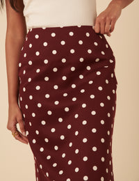 Burgundy Polka Dot Midi Skirt
