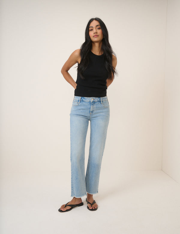 Blue Low Rise Straight Leg Jeans