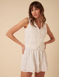 White Embroidered Lace Trim Mini Skirt