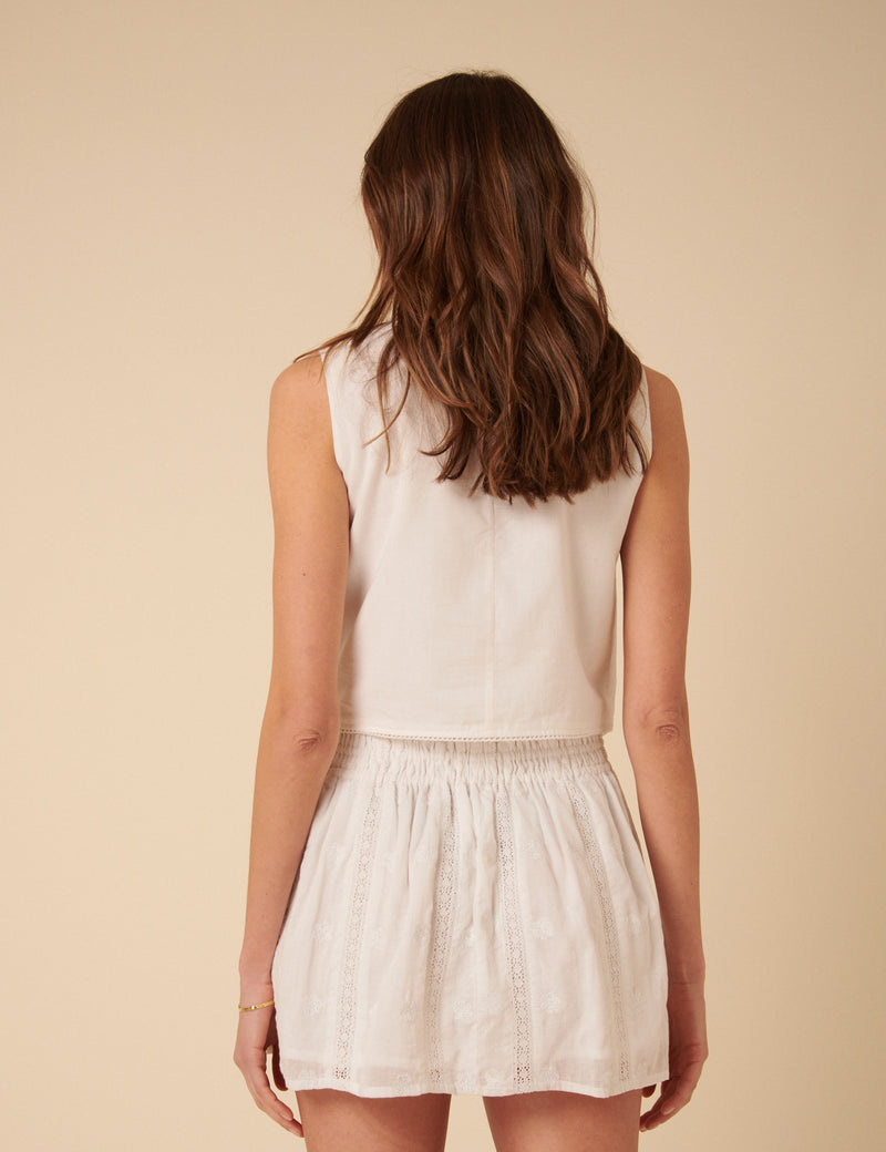 White Embroidered Lace Trim Mini Skirt