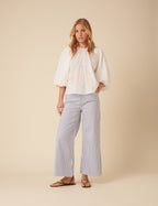 Blue Pinstripe High Rise Palazzo Jeans