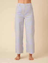 Blue Pinstripe High Rise Palazzo Jeans
