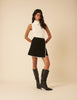 Black Whipstitch Knitted Mini Wrap Skirt