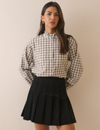 Black Cord Pleated Mini Skirt