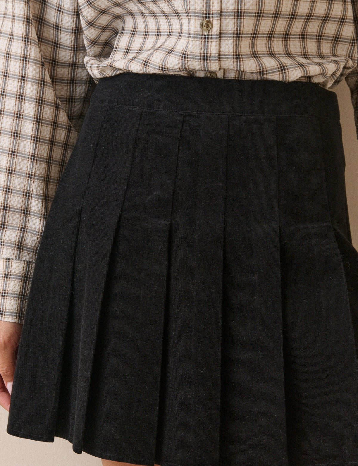 Black Cord Pleated Mini Skirt