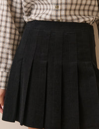 Black Cord Pleated Mini Skirt