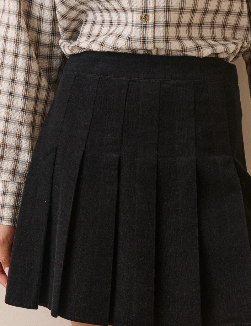 Black Cord Pleated Mini Skirt