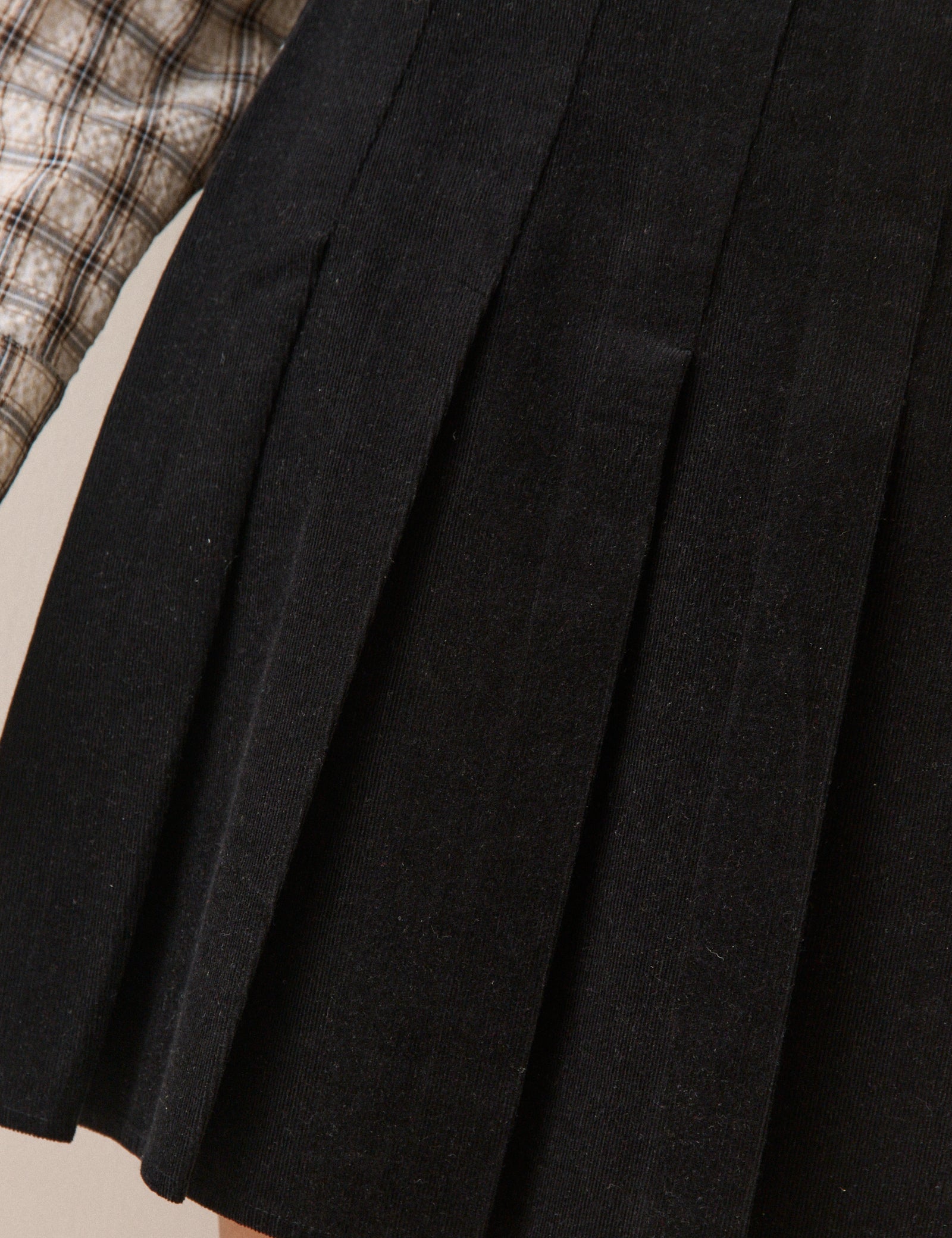 Black Cord Pleated Mini Skirt