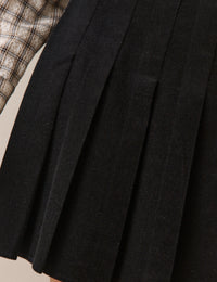 Black Cord Pleated Mini Skirt