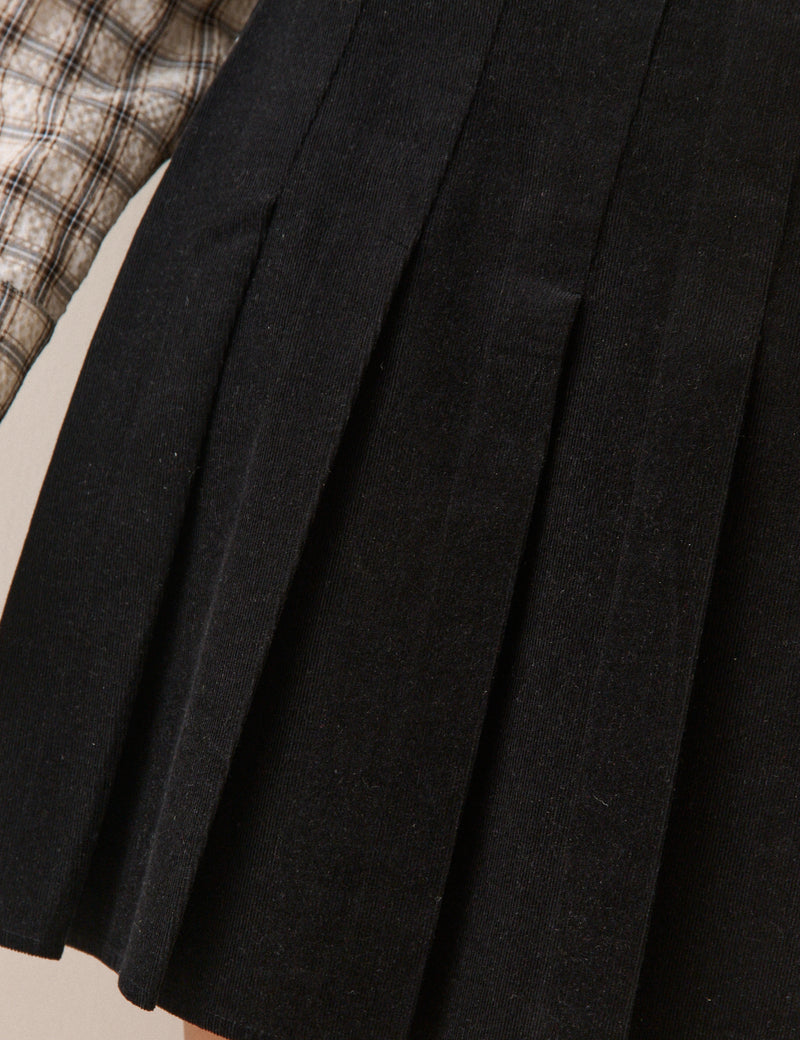 Black Cord Pleated Mini Skirt