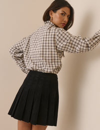 Black Cord Pleated Mini Skirt