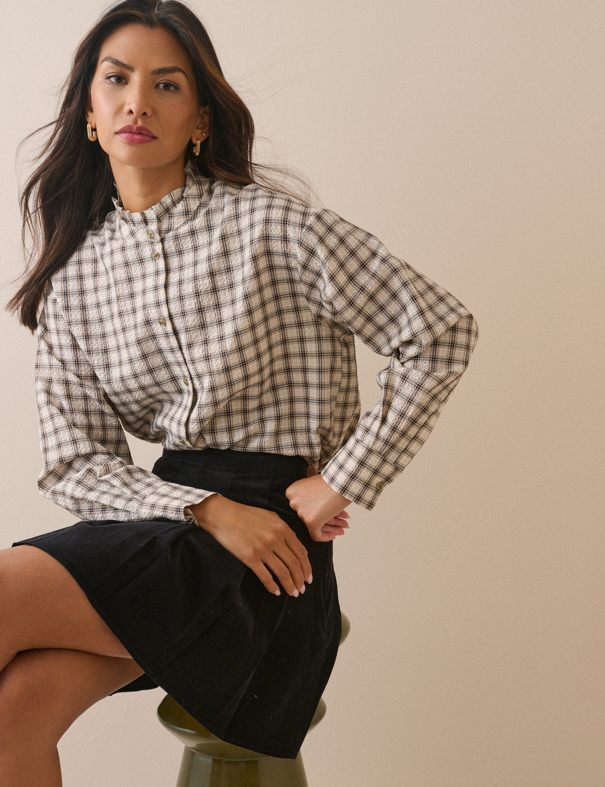 Black Cord Pleated Mini Skirt