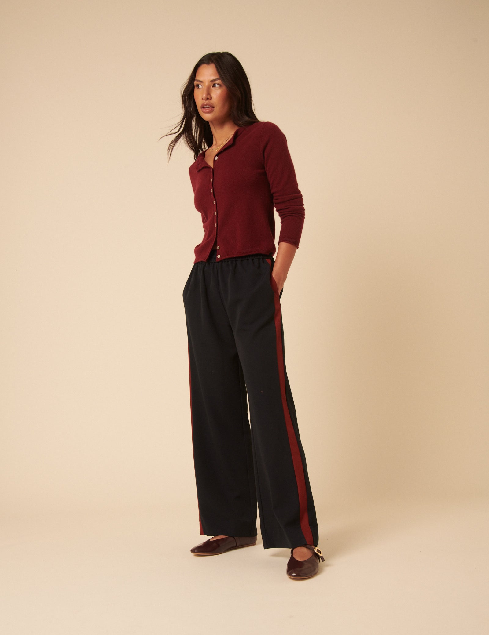 Navy Side Striped Relaxed Trousers