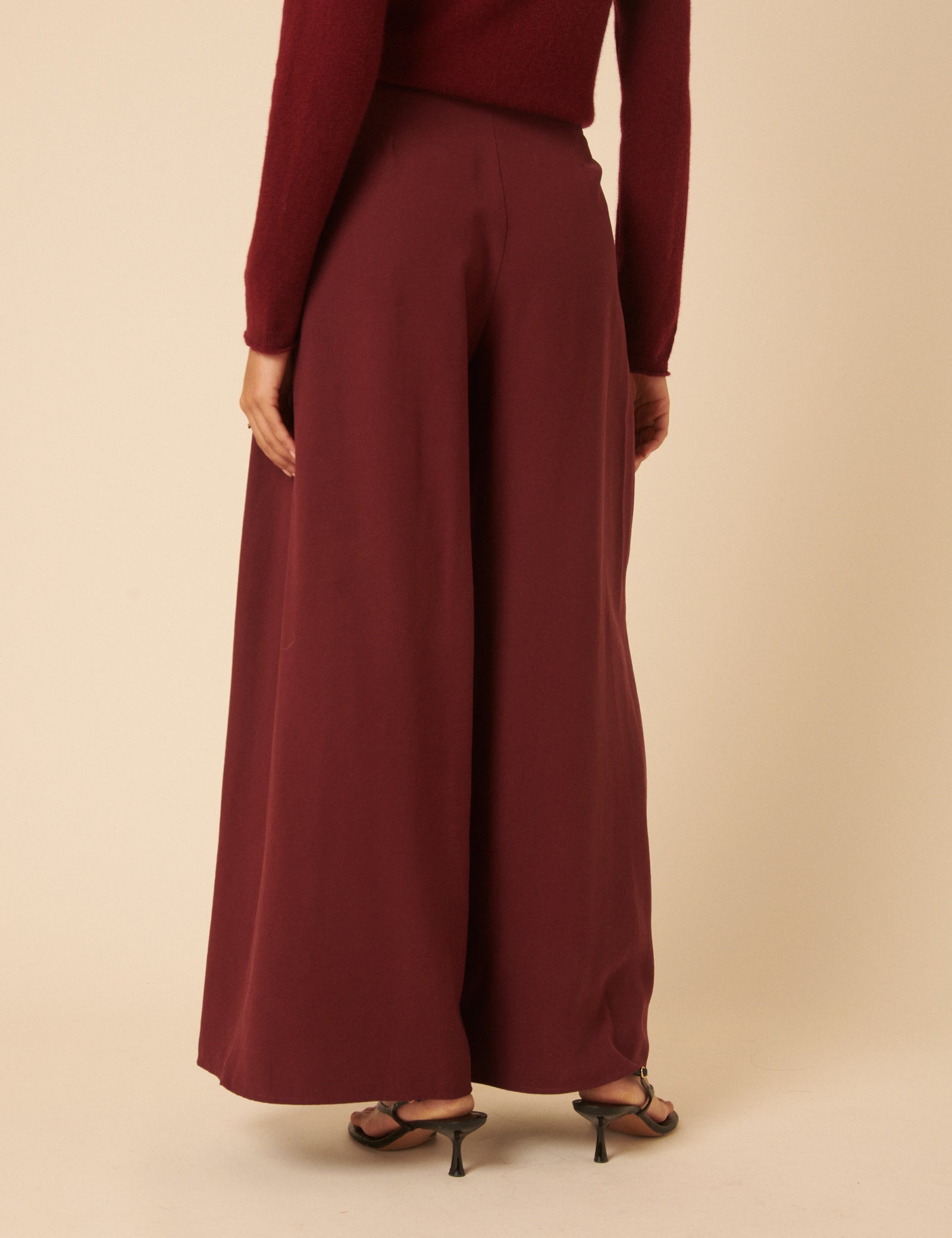 Burgundy Pleated Wide Leg Trousers