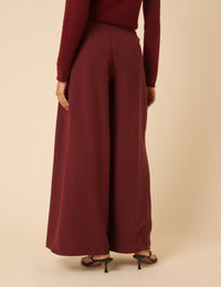 Burgundy Pleated Wide Leg Trousers