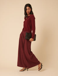 Burgundy Pleated Wide Leg Trousers