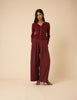 Burgundy Pleated Wide Leg Trousers