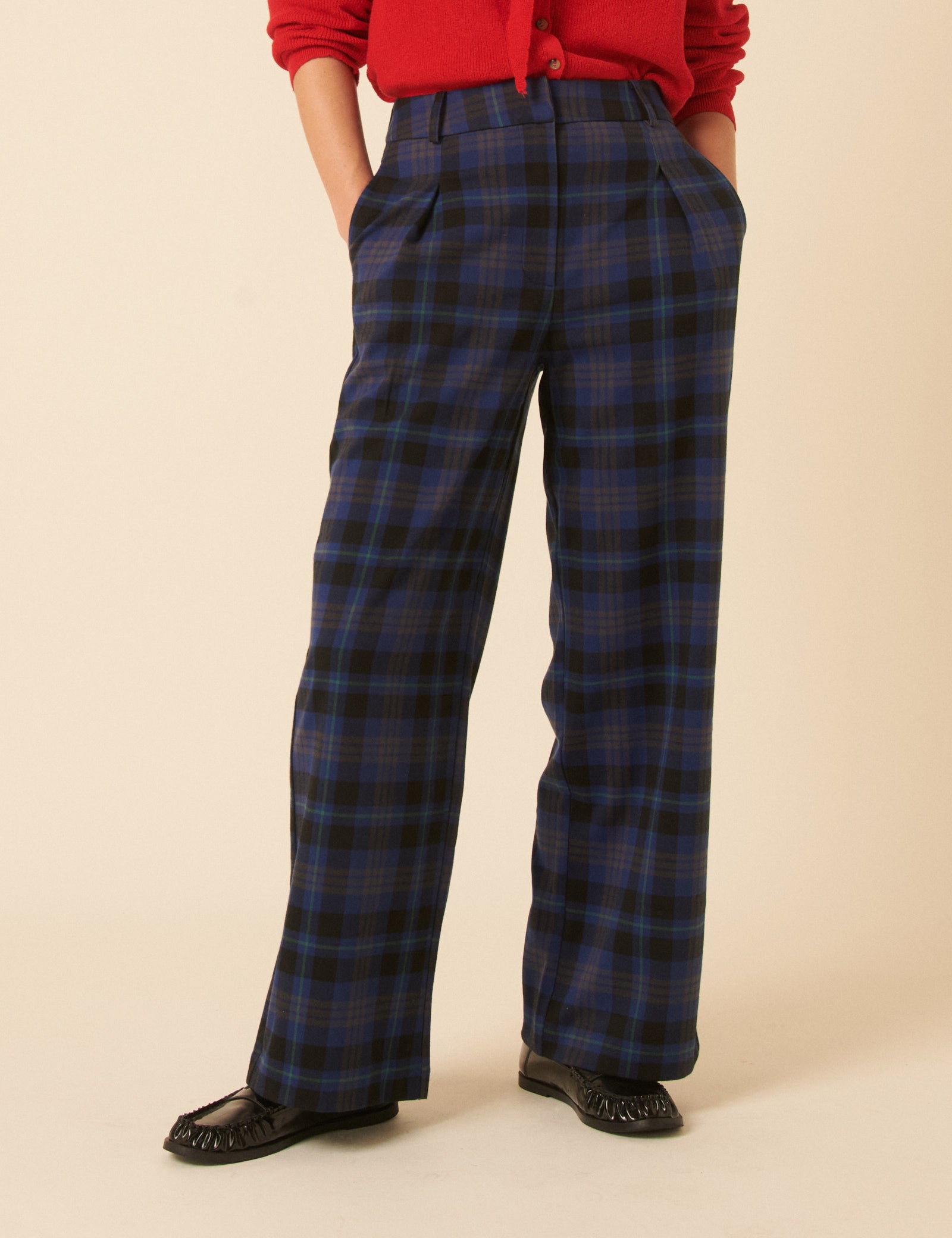 Navy Blue Plaid Womens Navy Check Trousers Rohnisch Lexi Ladies