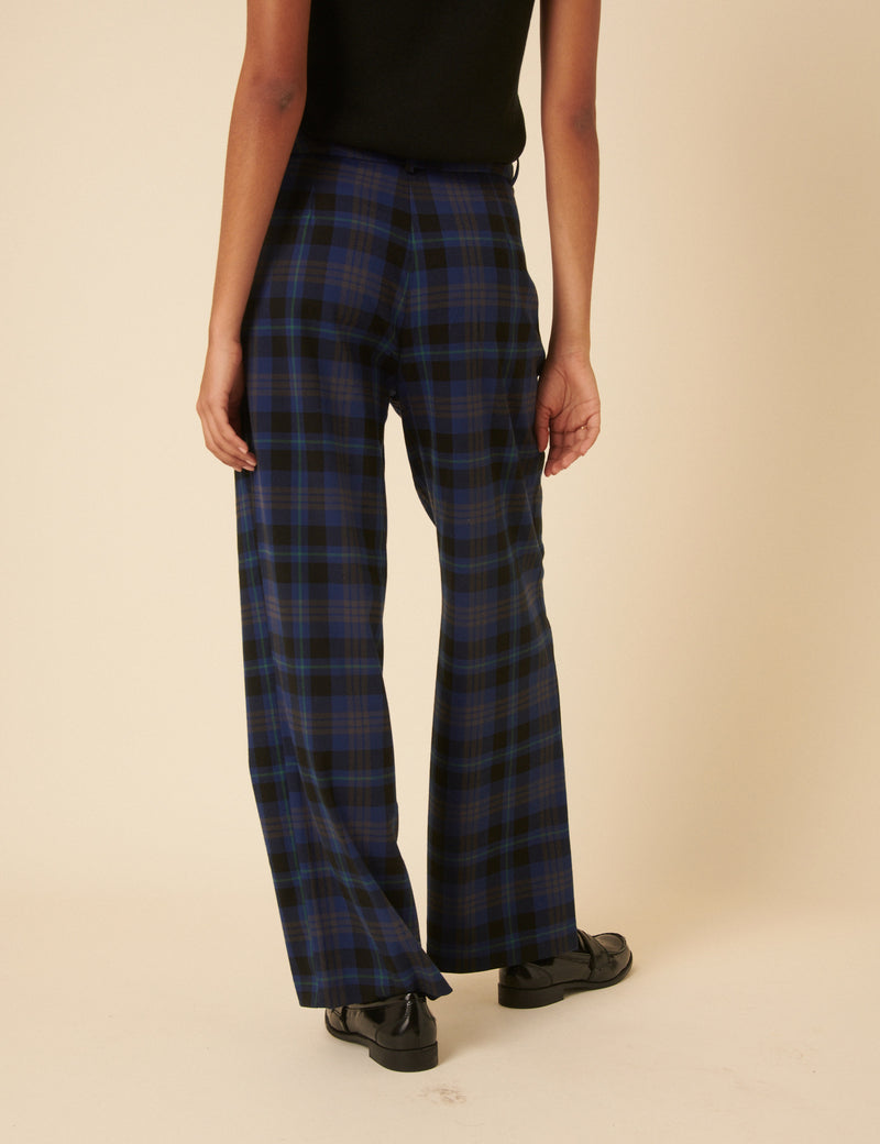 Navy Check Tailored Trousers