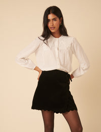 Black Cord Scallop Trim Mini Skirt