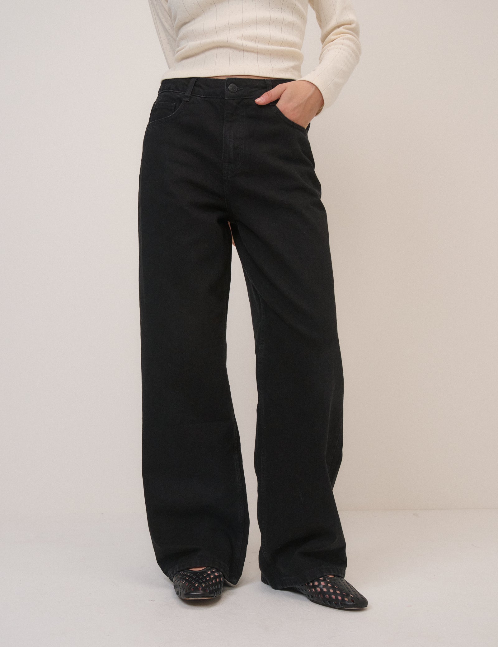 Black Mid Rise Carnaby Wide Leg Jeans
