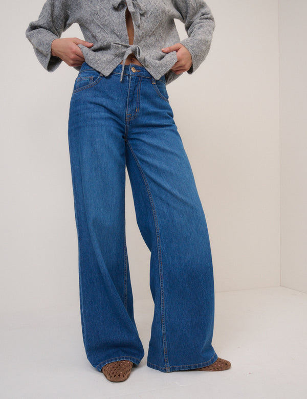 Blue Mid Rise Carnaby Wide Leg Jeans