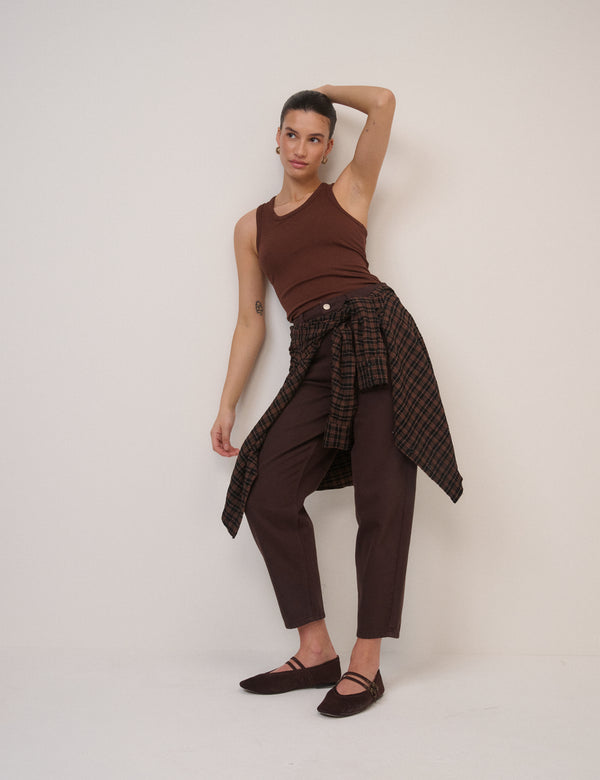 Brown High Rise Putney Barrel Leg Jeans