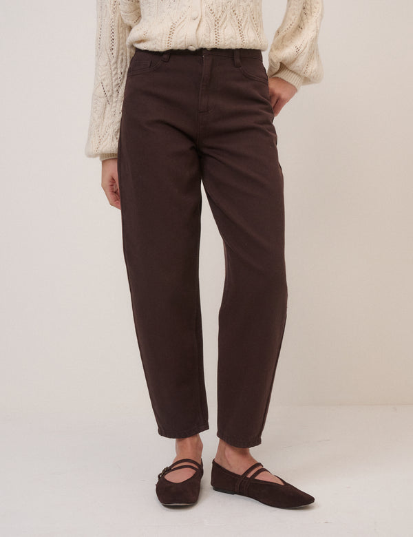 Brown High Rise Putney Barrel Leg Jeans