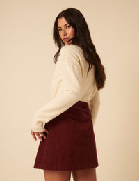 Burgundy Cord Asymmetric Mini Skirt