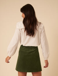 Green Cord Asymmetric Mini Skirt