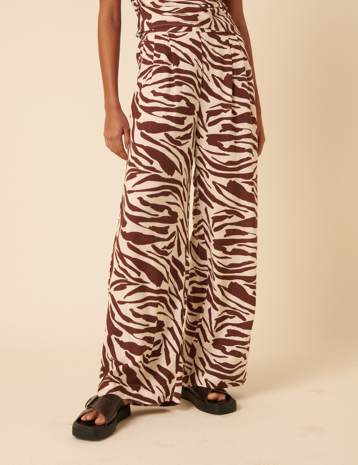 Brown Zebra Print Wide Leg Jerrow Trousers