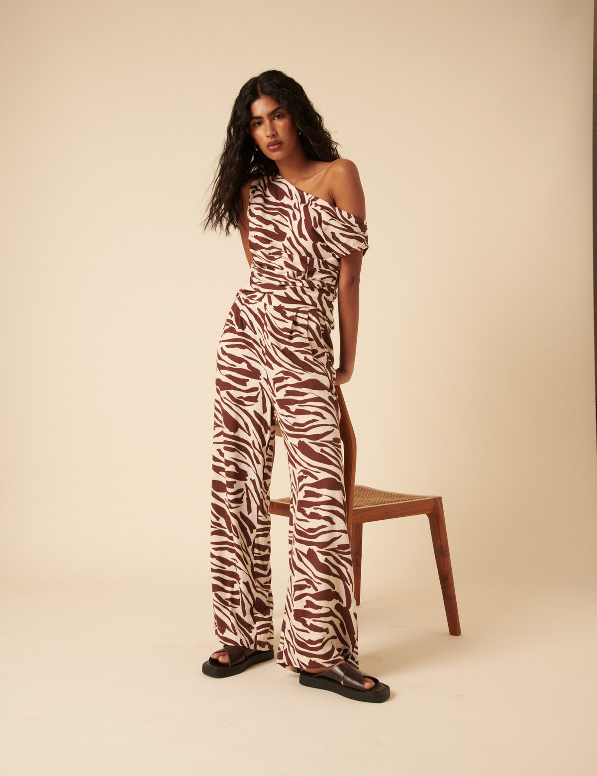 Brown Zebra Print Wide Leg Jerrow Trousers