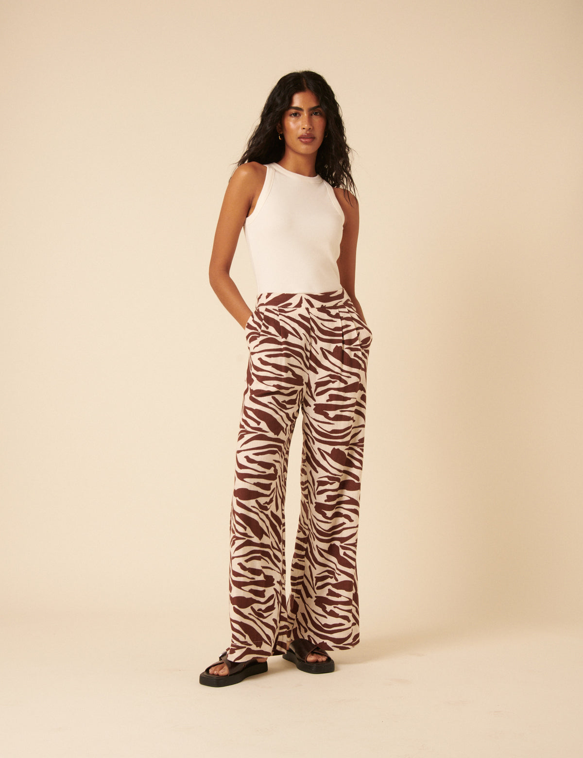 Brown Zebra Print Wide Leg Jerrow Trousers
